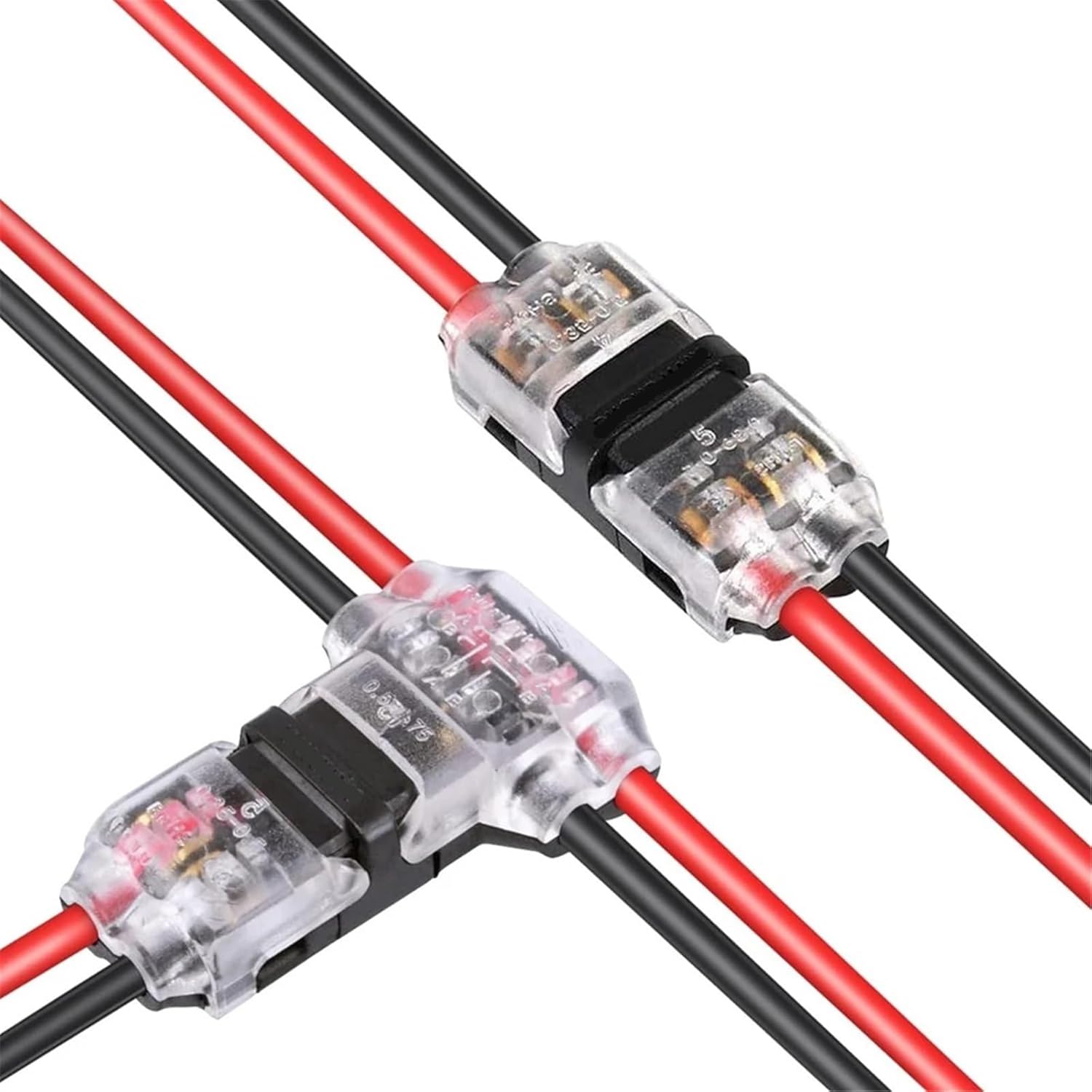 2 Pin 3/2 Way Wire Connector, Universal Compact Wire T Tap I Type Connectors Electrical Wire Connection Self-Stripping 5Pcs(Each 5pcs)