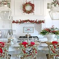 Vista 5 de Greentime - Guirnalda de Navidad de bayas rojas, bayas rojas artificiales para decoración de interiores y exteriores del hogar para invierno