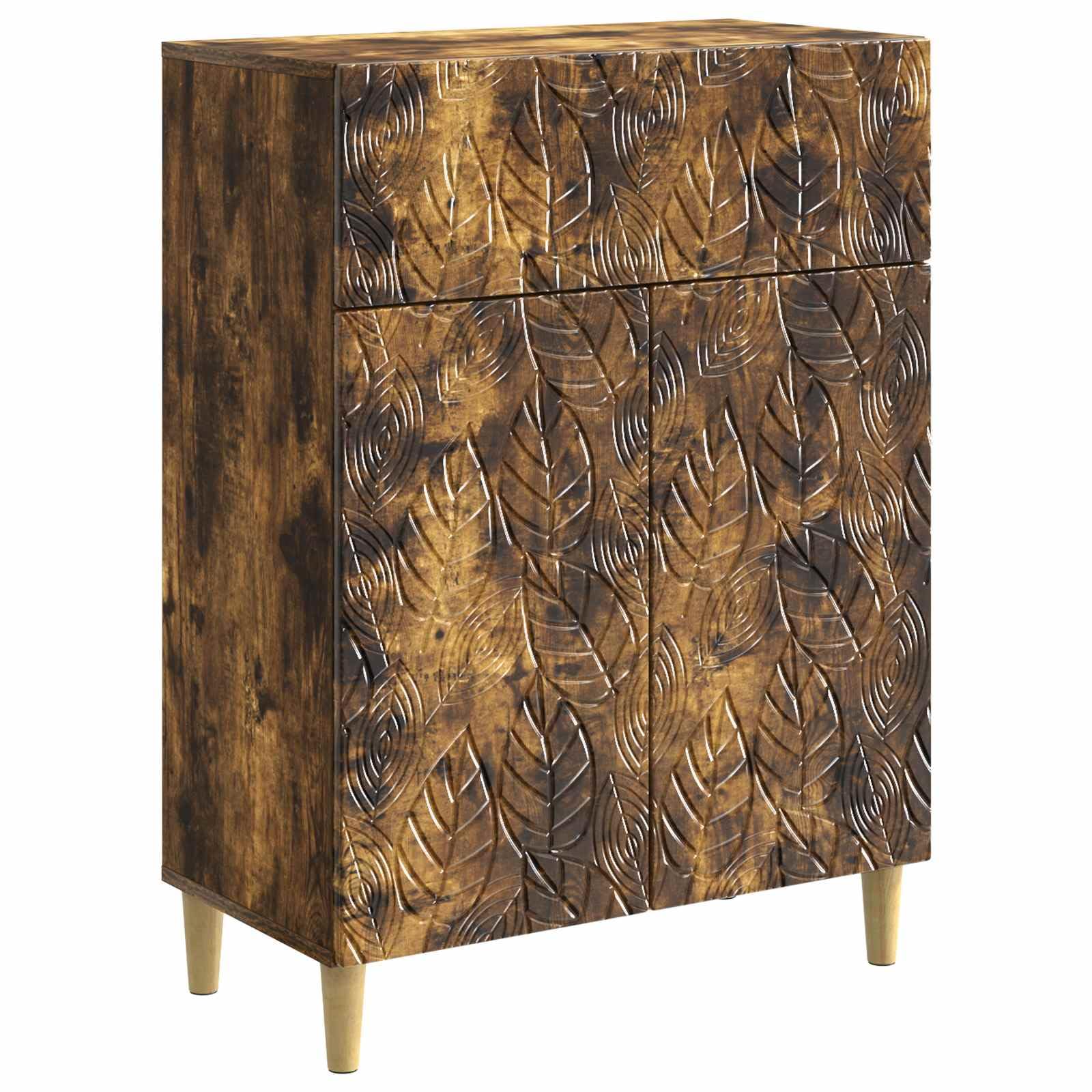 Aparador de roble ahumado, 66 x 34,5 x 90 cm, cómoda con cajón y 2 puertas, aparador vintage de madera, armario auxiliar para salón, pasillo y cocina