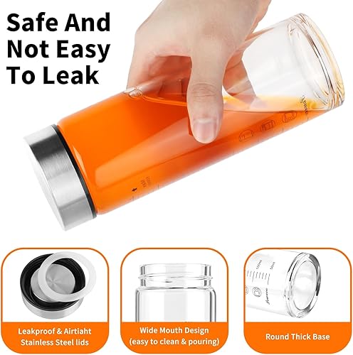 Miniatura 3 de Botellas de vidrio para jugo, paquete de 4 botellas de agua de vidrio de boca ancha con tapas, para jugos, proteínas, licuados, leche,