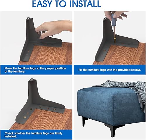 Miniatura 4 de SVISNA Juego de 4 patas de metal negras de 6 pulgadas para muebles, patas de repuesto resistentes para estantería, sofá, gabinete, silla, sofá, mesa