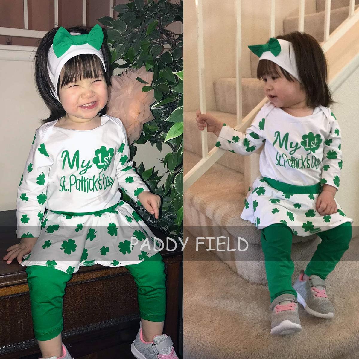 Baby Girls Romper Outfit 1st St Patrick's Day Long Sleeve Clothes Green Skirt Newborn Dress Bodysuit Pants Set - Image 6