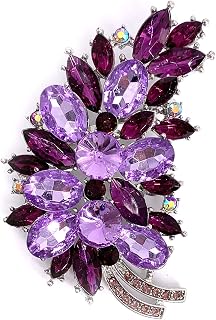 LAXPICOL Vintage Green Austrian Crystal Flower Leaf Brooch Pin - Large Gold Tone Bouquet Cluster for Women