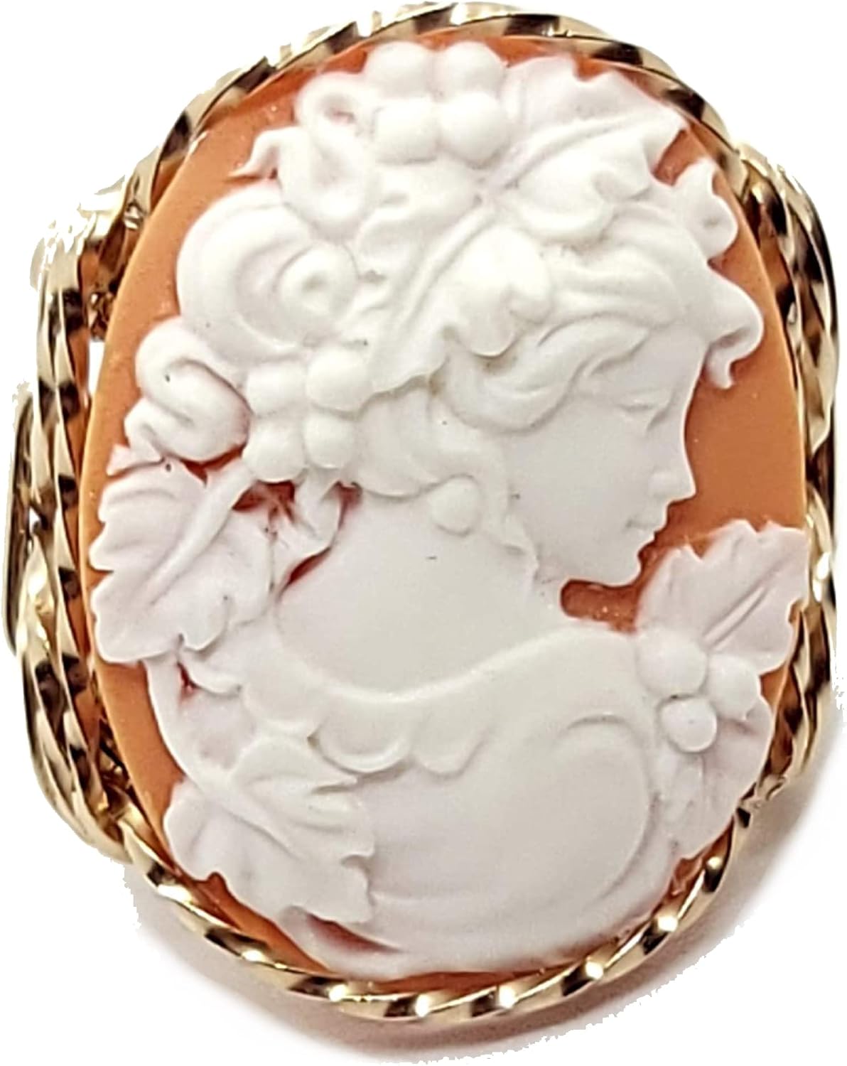 Grecian Goddess Grapes Large Cameo 14k Gold Filled Ring Orange