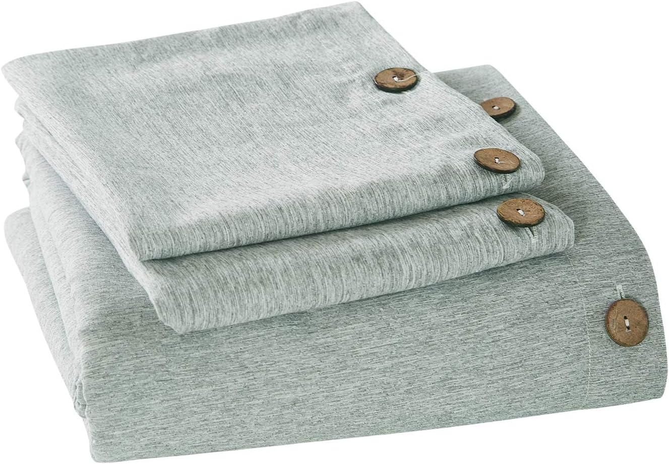 Mukka 3 Pieces Heather Yarn Dyed Linen-Like Chambray Modern Simple Style Coconut Buttons Closure Duvet Cover Bedding Set Soft Luxuy Bed Linen (Sea Grey Heather, King)