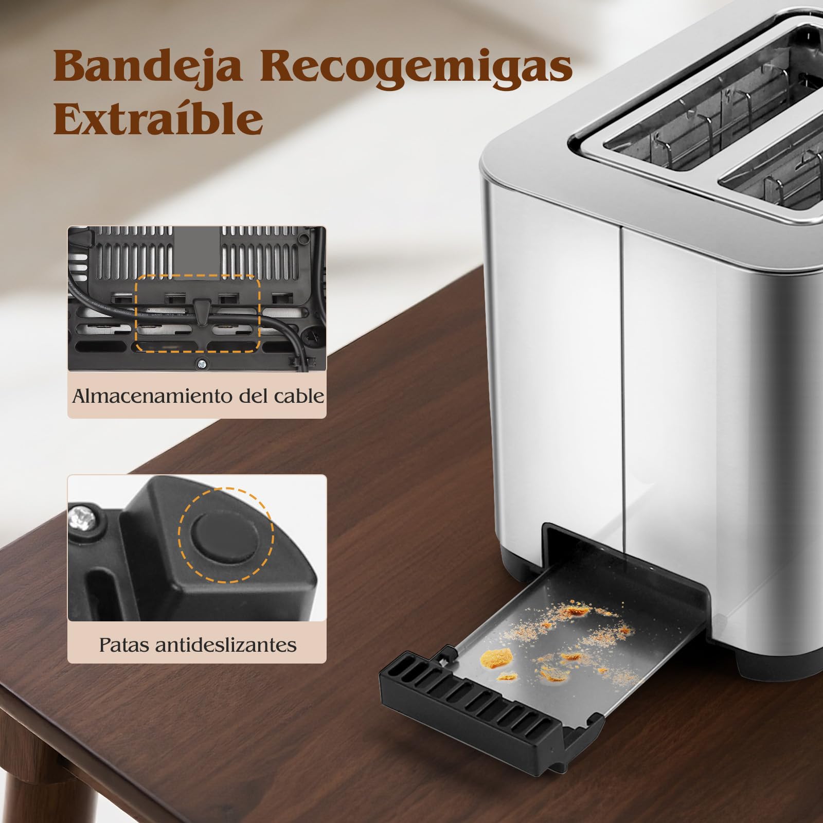 Aigostar Tostadora, 2 Rebanadas, Pantalla LED Táctil, Ranura Extra Ancha de 4 cm, Centrado Automático, 6 Niveles de Tostado, Funciones de Recalentar, Descongelar y Parada, Acero Inoxidable, 850W