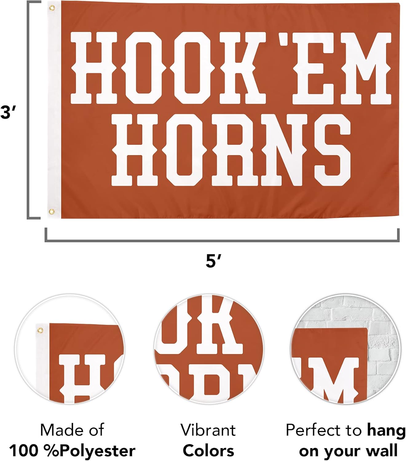 Desert Cactus University of Texas UT Flag - 3 x 5 Feet Longhorns Banner, Indoor/Outdoor Durable Fabric, 100% Polyester Design (Style 8) - Image 3