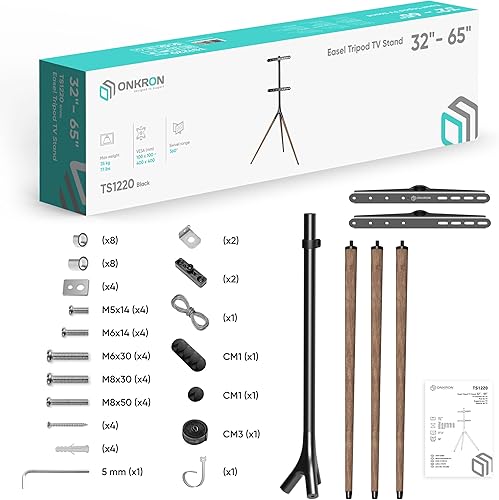 Miniatura 7 de ONKRON Soporte de TV con trípode de madera para televisores de 32 a 65 pulgadas de hasta 77 libras, soporte giratorio para TV de piso con altura