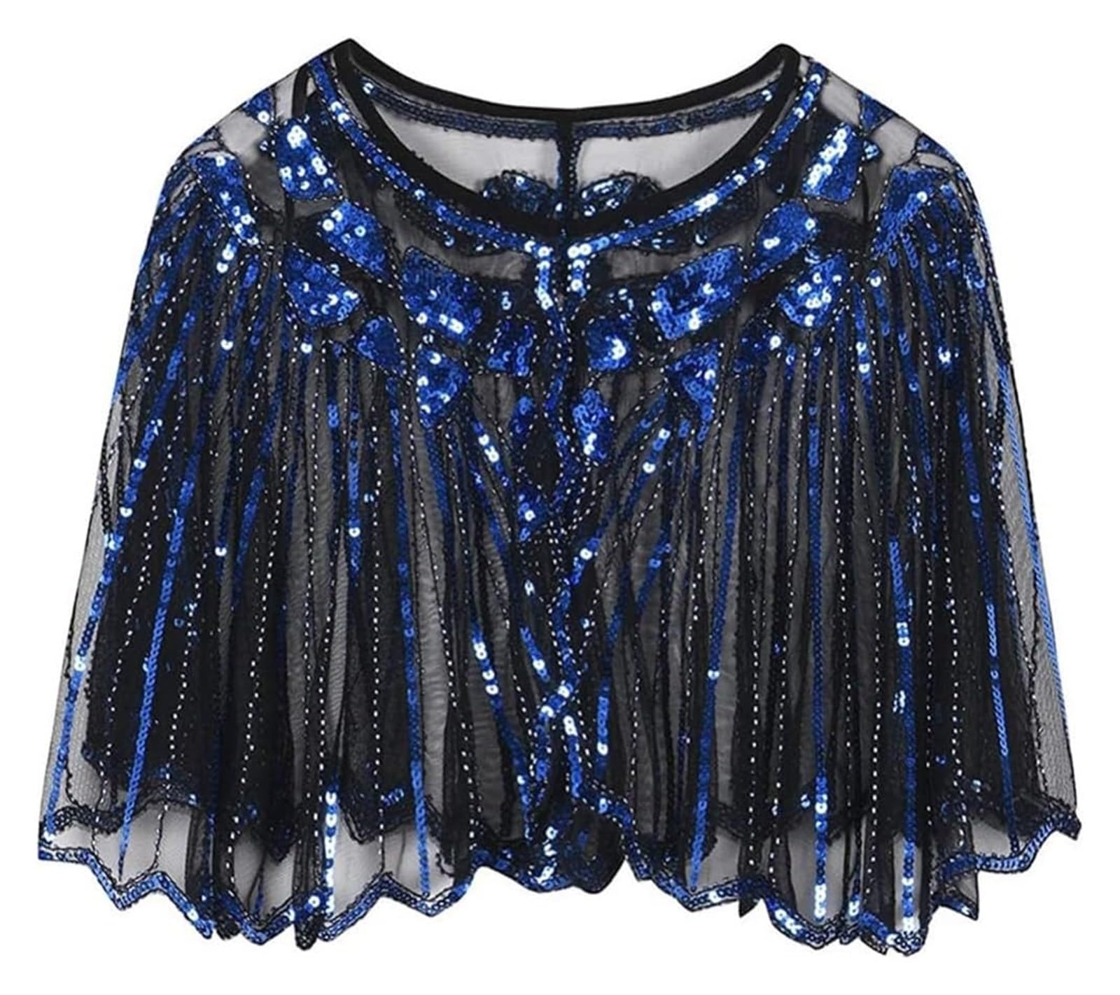 Pañuelo de encaje y malla, Chal de mujer con lentejuelas y cuentas Art Deco for boda, abrigo noche, multicolor
