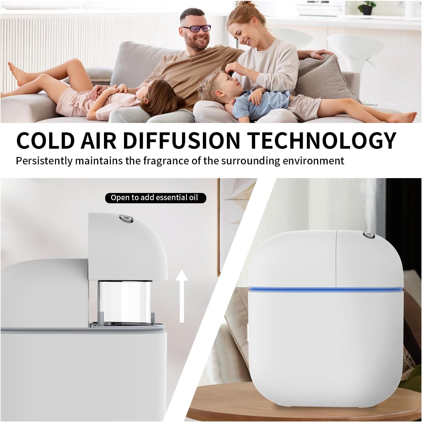 Hotel Scent Diffuser Kit for Home, Includes 2 Premium Oils, Waterless Essential Oil Aromatherapy Diffuser Cover 3500 Sq.ft. App Control,Powerful Nanotechnology System for Large Room Office Spa-White