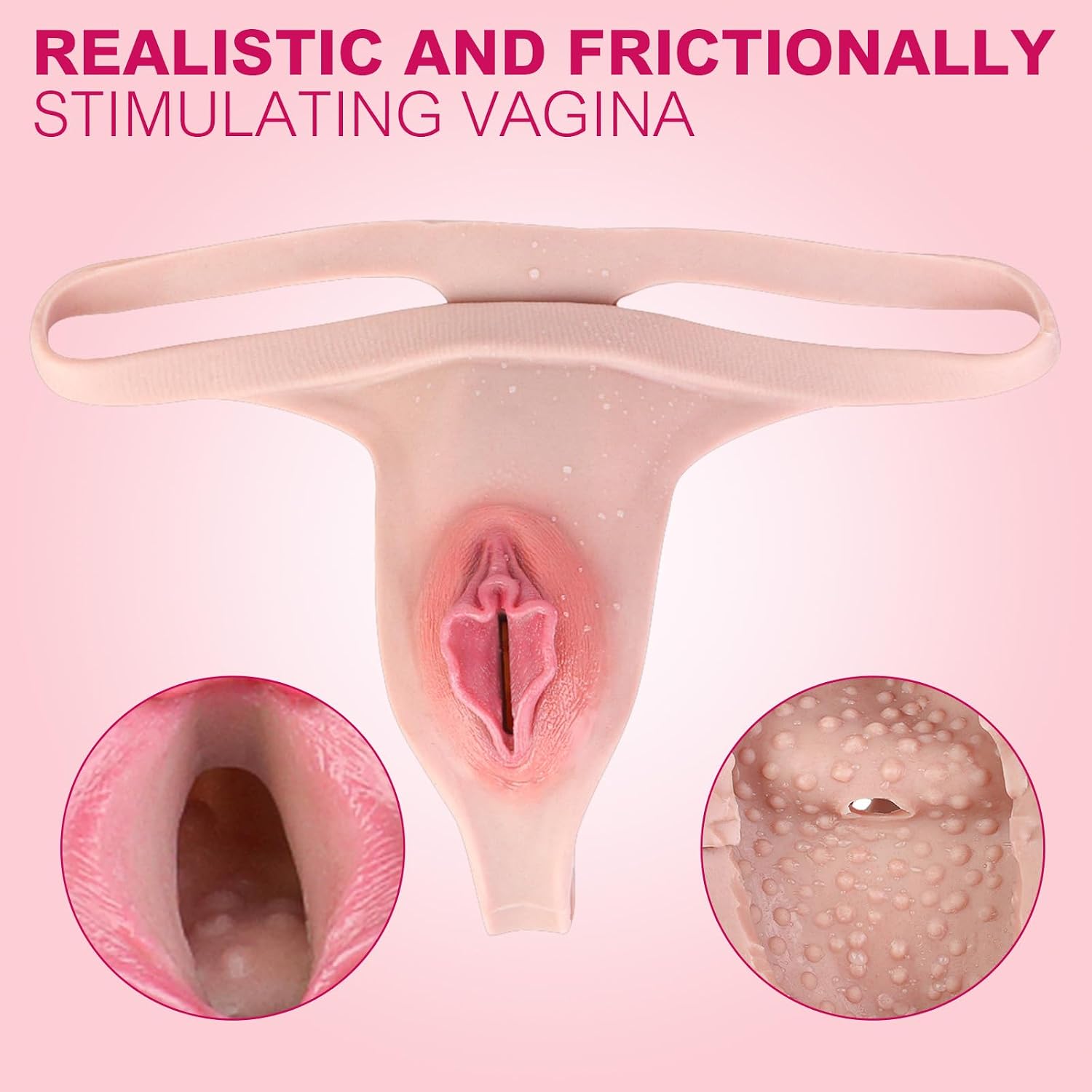 Fake Pussy Chastity Devices Panties Male Sex Toys, Fake Vagina Pink Realistic Vulva with Insertable Channel, Elastic Silicone Chastity Underwear for Transgender Crossdresser Ssisy Men