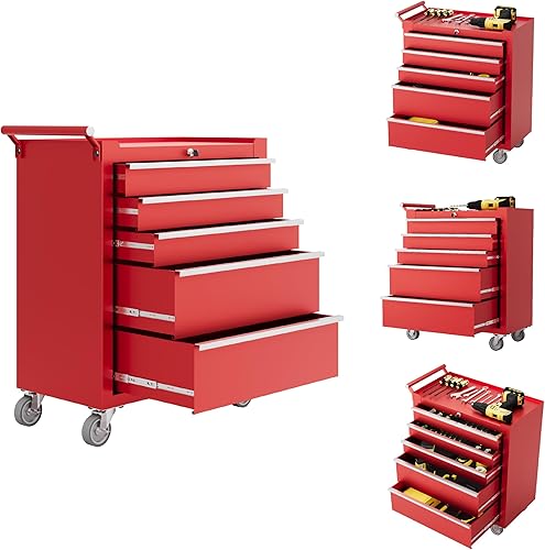 Miniatura 11 de IDEALHOUSE Baúl de herramientas con ruedas, gabinete de almacenamiento de 6 cajones, caja de herramientas con ruedas, organizador portátil de