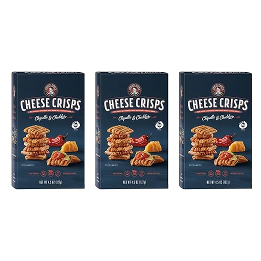John Wm. Macy - Chipotle & Cheddar CheeseCrisps - Hand Crafted, Non GMO, and Nothing Artificial - Made with Real Cheese - 4.5 oz. Cartons - 3 Pack