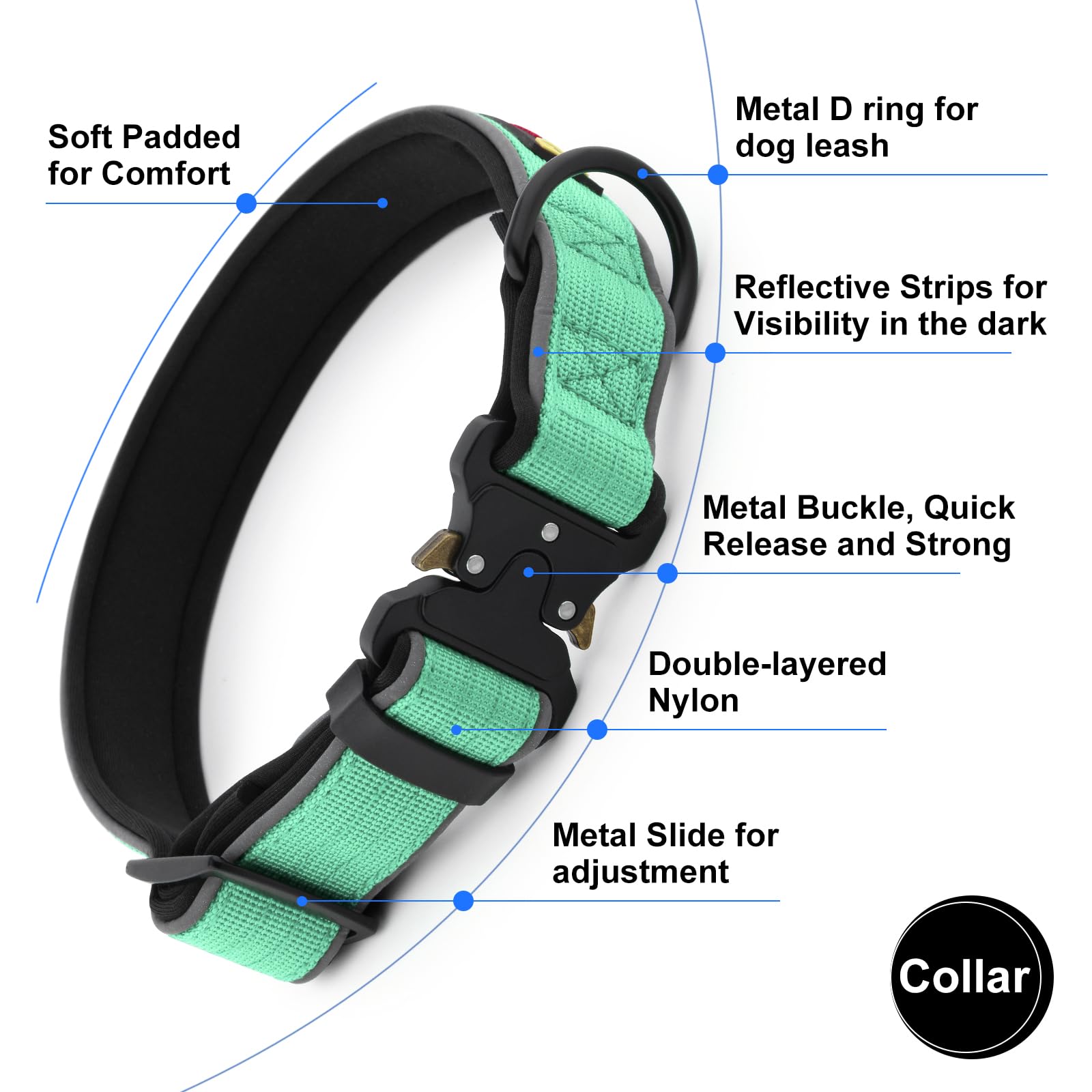Plutus Pet Tactical Dog Collar, Reflective, Adjustable Heavy Duty Dog Collar, Soft Padded and Comfortable - Image 3