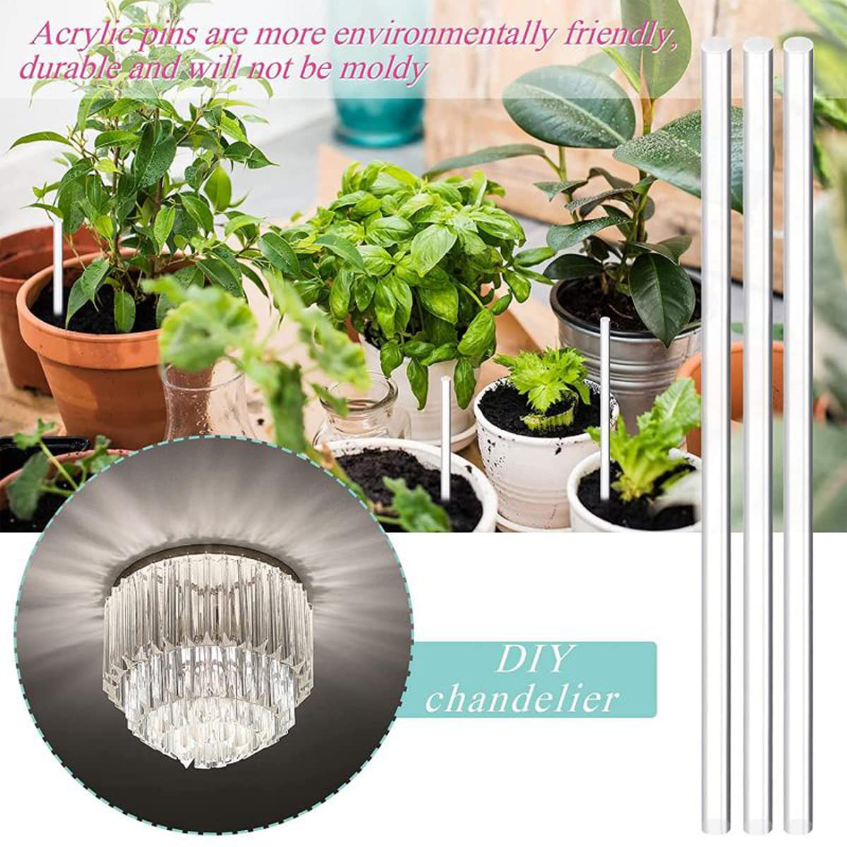 1 Barra de Barra sólida Redonda de acrílico Transparente, Accesorios de decoración DIY, 20mm de diámetro, 500mm de Largo