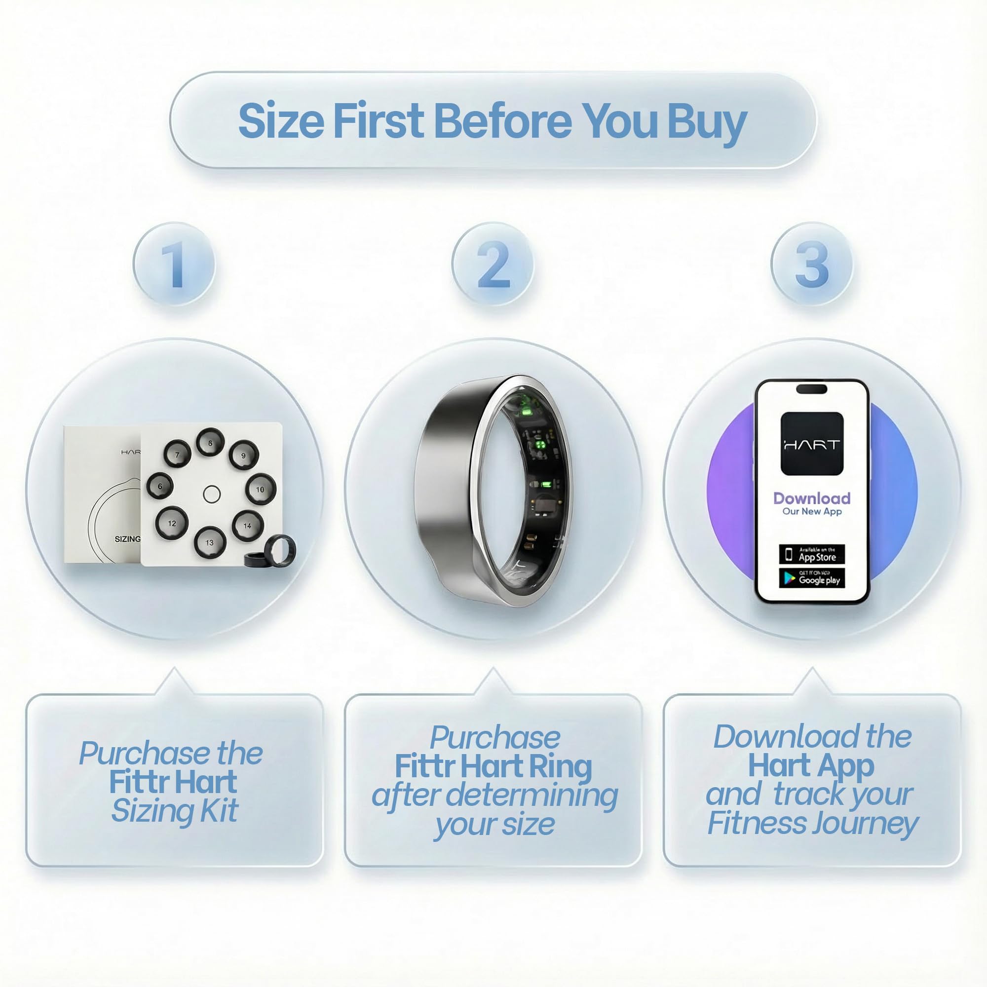 FITTR HART X2 Smart Ring Sizing Kit – Conferma la dimensione prima dell'acquisto – Scegli tra 8 misure