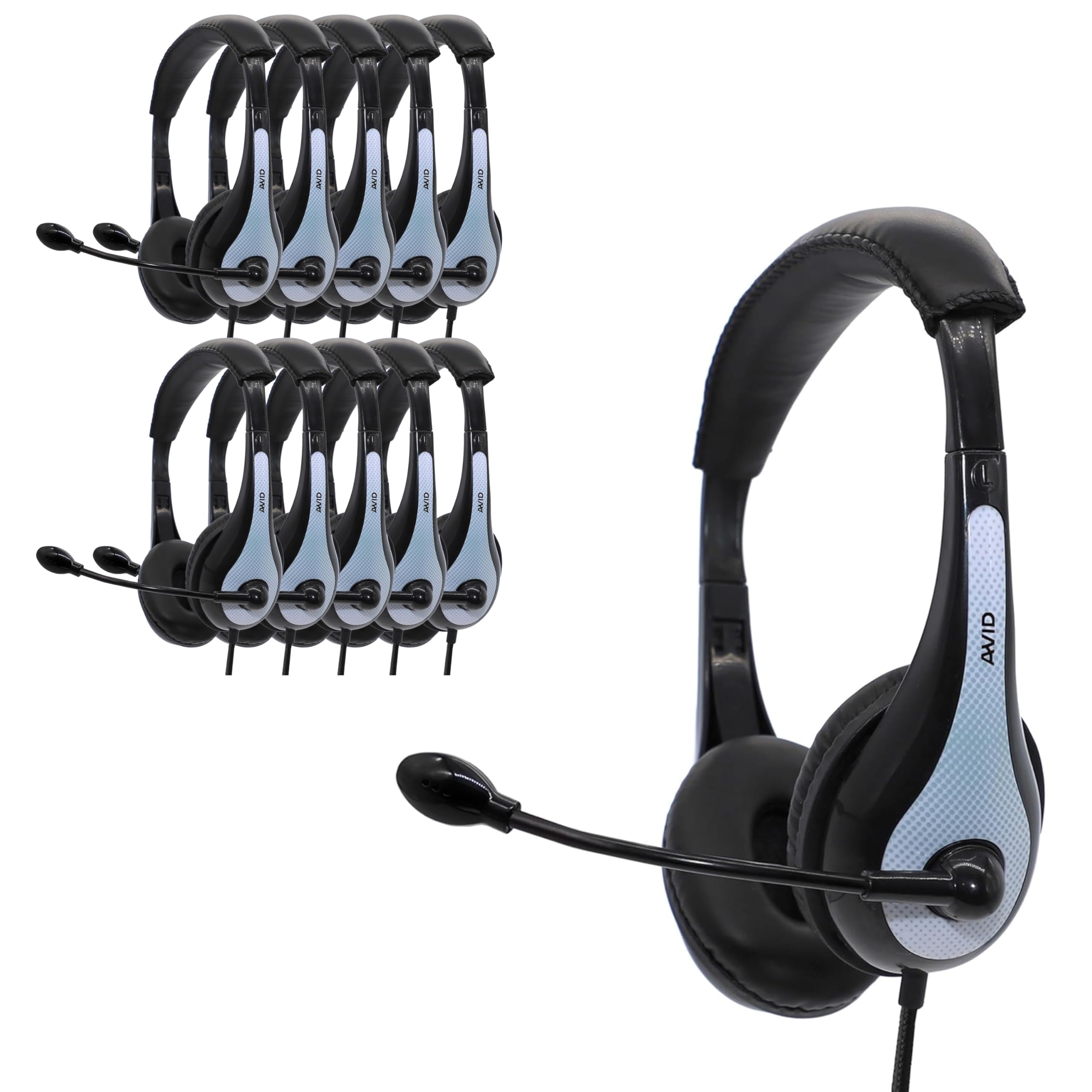 AE-36 White On-Ear Stereo Headphones with Boom Microphone (10-Pack)