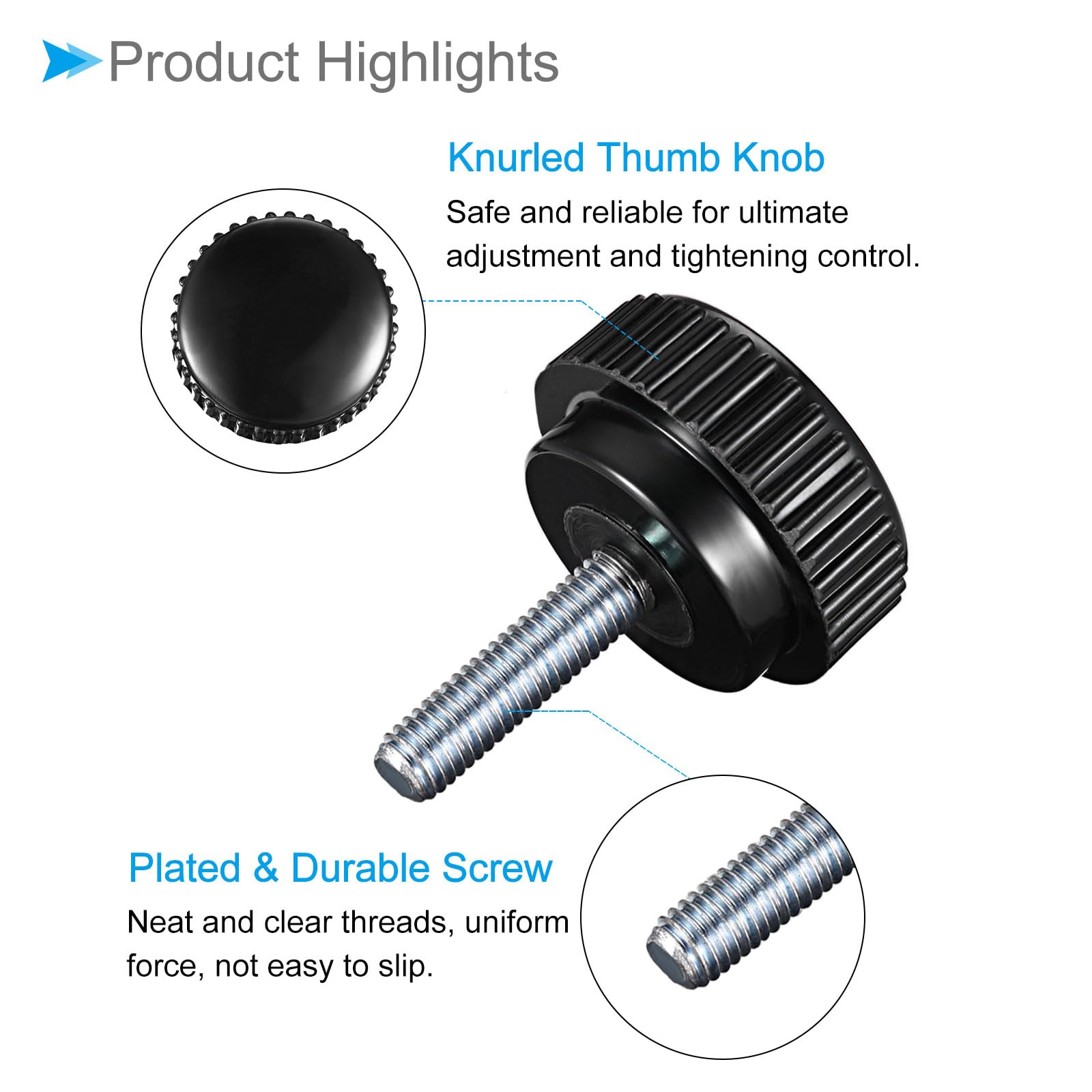 8 Manopole Zigrinate M5 X 20mm - In Acciaio E Plastica Per Macchinari Industriali E Torni