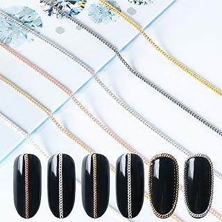 Golden Silver Metallic Chains Nail Art Decoration Accessory Supplies for Women Nail Design Manicure Acrylic Nail Decor Tools 6 Pieces (D)