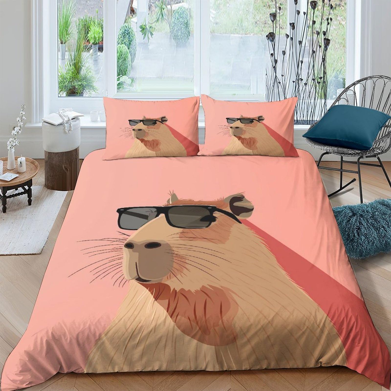 Ctjqhvkz Style-3 3D Printed Cool Sunglasses Capybara Fitted Sheet Microfiber Breathable Animal Bed Cover For Bedroom Dorm Decoration Single（135X200cm）