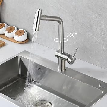 XJTNLB Kitchen Taps with Pull Out Spray Black Rose Gold Kitchen Sink Mixer Tap Stainless Steel 360° Swivel Spout
