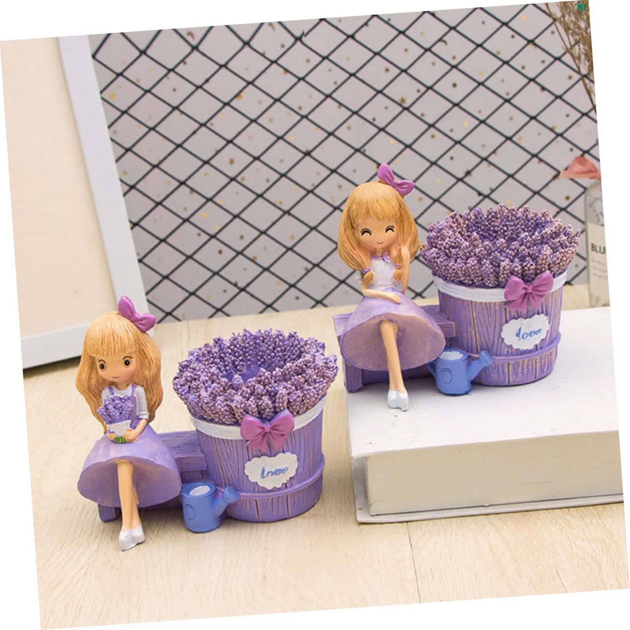 2 piezas Porta Lápices de Resina Multifuncional con Diseño de Niña de Lavanda Contenedor Decorativo para Escritorio Organizador Creativo para Bolígrafo y Almacenamiento de Útiles