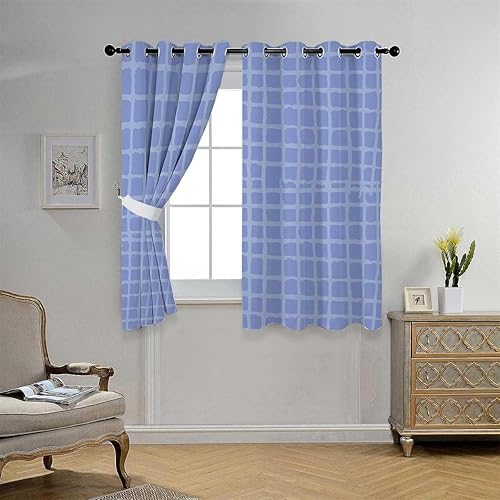 Miniatura 2 de Cortinas De Cocina Modernas Blue Lattice Geometry Polka Dots Nordic Door Curtains for Doorways Acoustic Blanket 72Inch Width by 72Inch Length,2