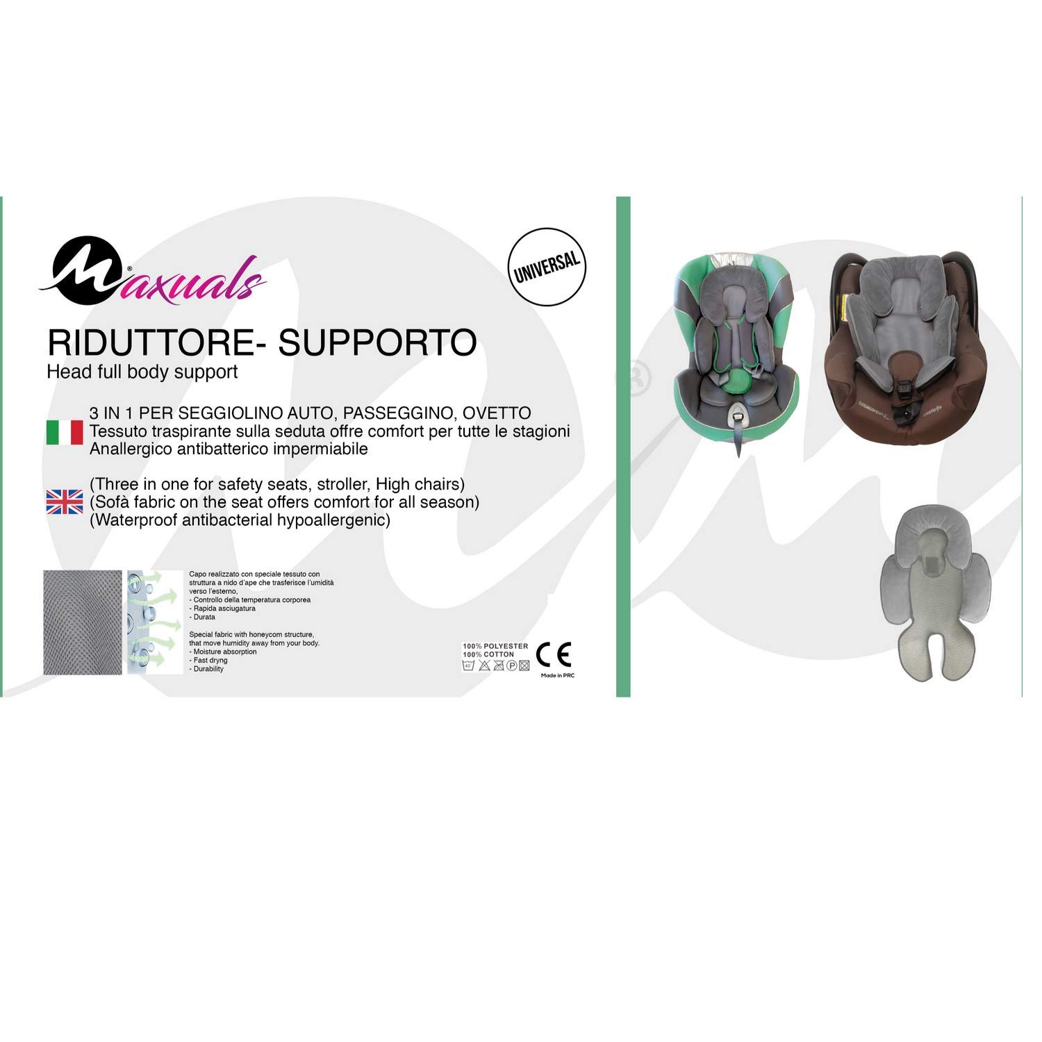 Riduttore Passeggino Universale Ovetto Neonato Cuscino Seggiolino Auto Culla Traspirante Leggero Protezione Testa Bimbo 0-12 Mesi