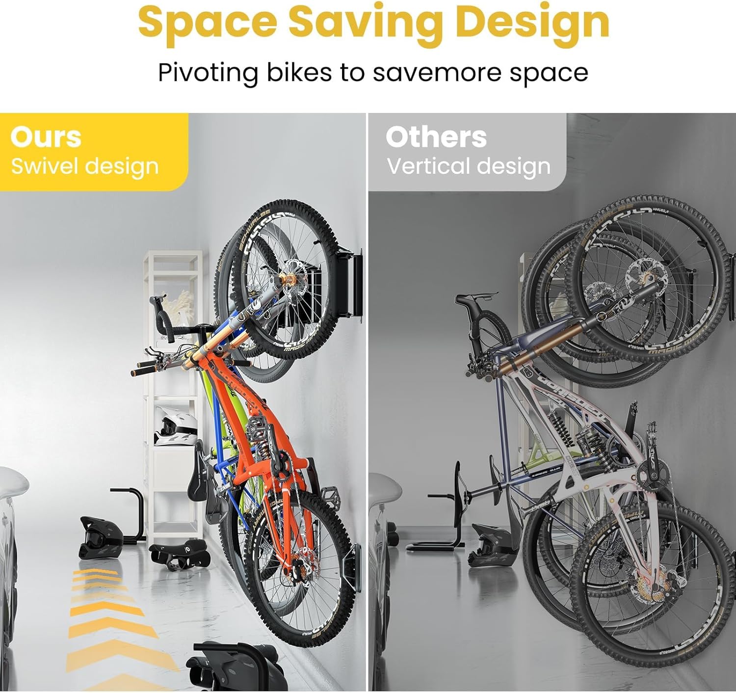 Bike Wall Mount, Bicycle Swivel Vertical Bike Rack, Bicycle Storage Rack for Garage Mountain Bike Road Bike