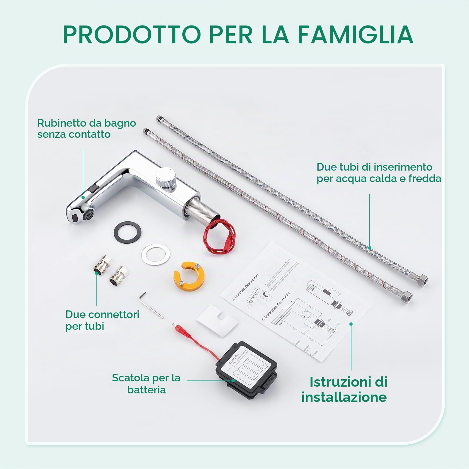 CREA Rubinetto Bagno Infrarossi, Miscelatore Lavabo Automatico con Sensor, Cromato