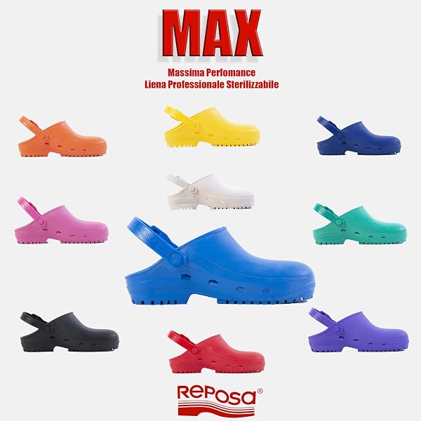 REPOSA Max - Zoccoli Sanitari Donna e Uomo in Gomma con Suola Antiscivolo SRC, Ciabatte Sanitarie Anatomiche con Laccetto Regolabile, Scarpe Sanitarie Sterilizzabili Antishock Traspiranti Leggere - 5