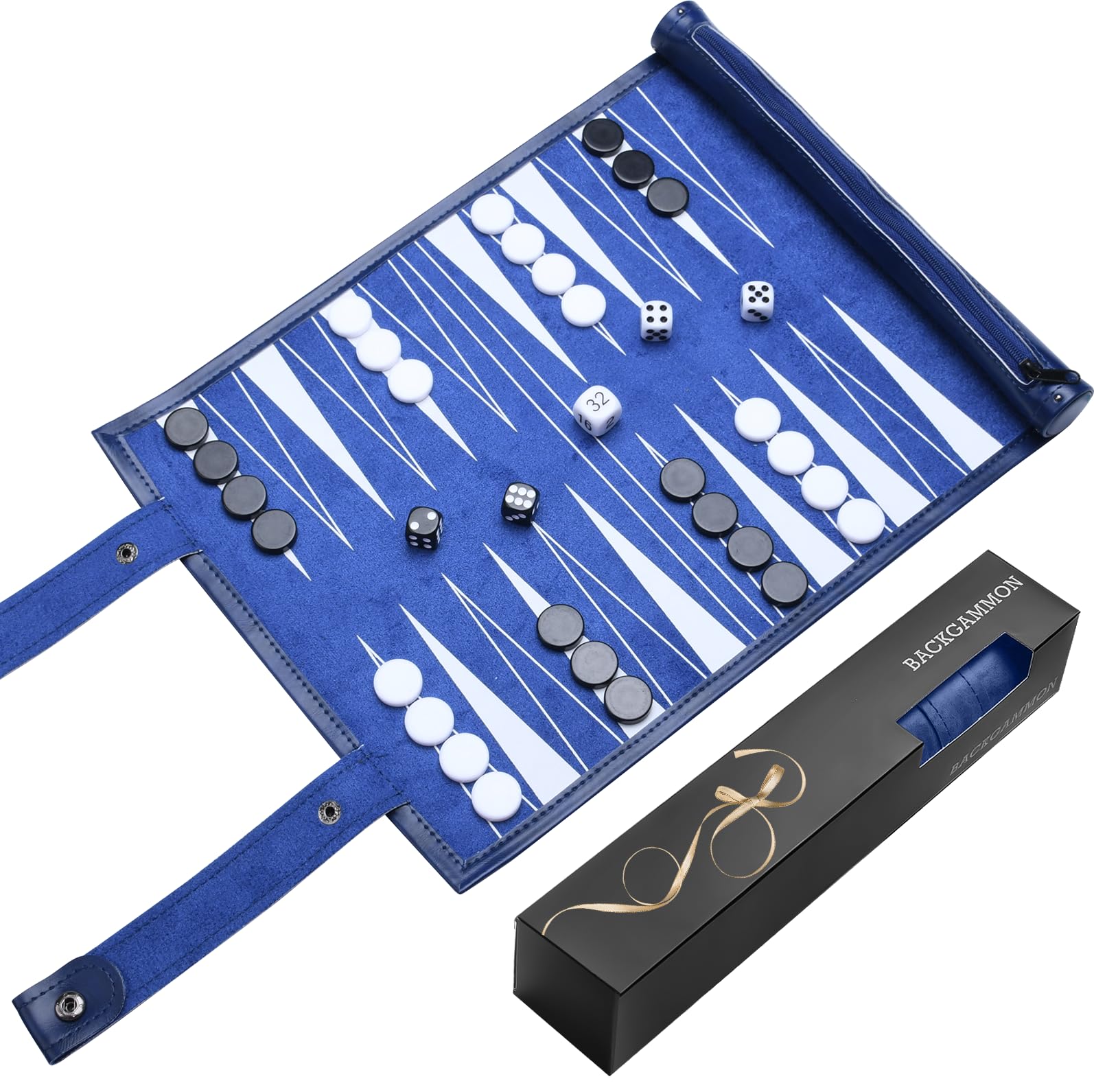 Reise Backgammon,Back Gammon Spiel aus massivem Holz - Klassisches Brettspiel für Familien,Reisen und Strategie-Liebhaber,Tragbar und langlebig (Königsblau)