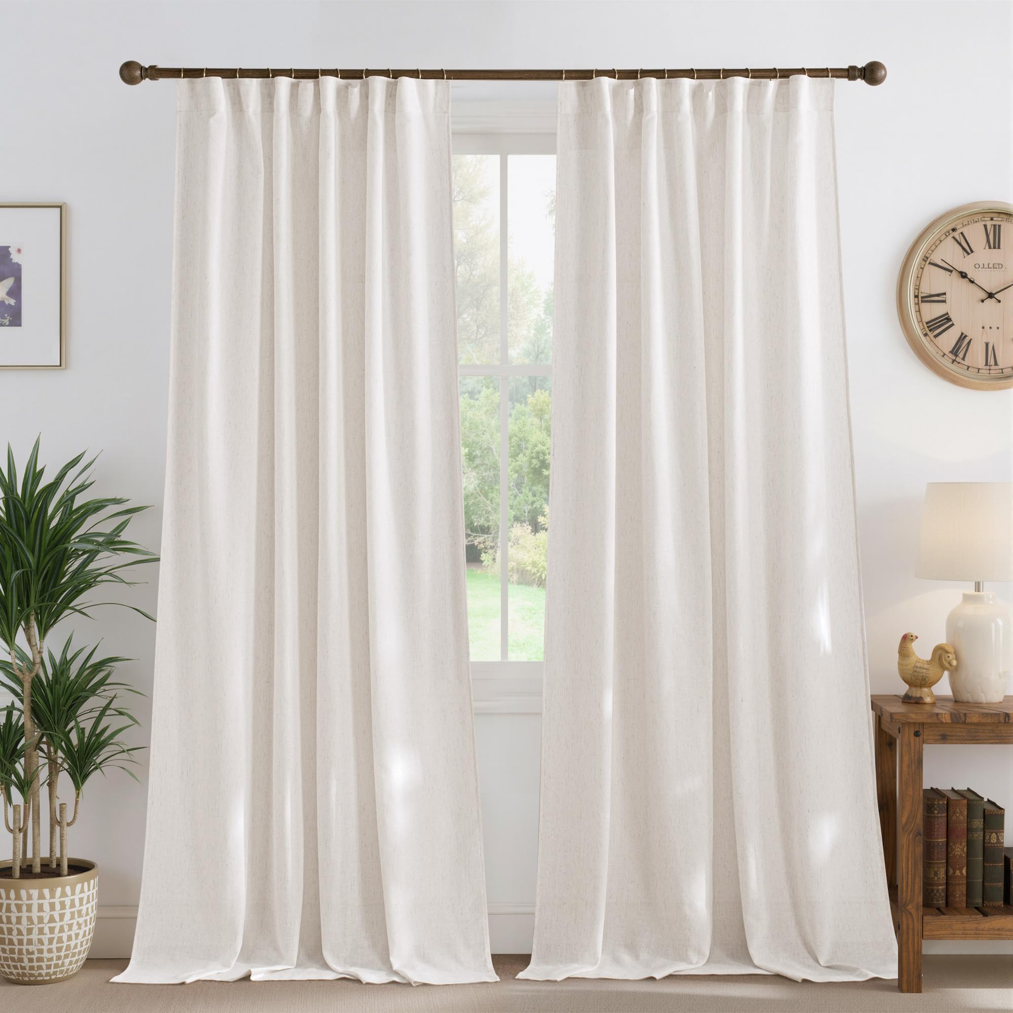 Photo 1 of NICETOWN Natural Linen Cream Curtains for Bedroom, Pleat Tab Privacy Added Curtains & Drapes with Light Filtering Window Treatments for Living Room/Farmhouse, W52 x L95, 2 Panels