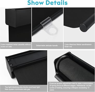 Blackout Roller Shades, Cordless Roller Blinds for Windows, Thermal Insulated Fabric Window Shades UV Protection for Home, Office, Bedroom, Door, Black, 34