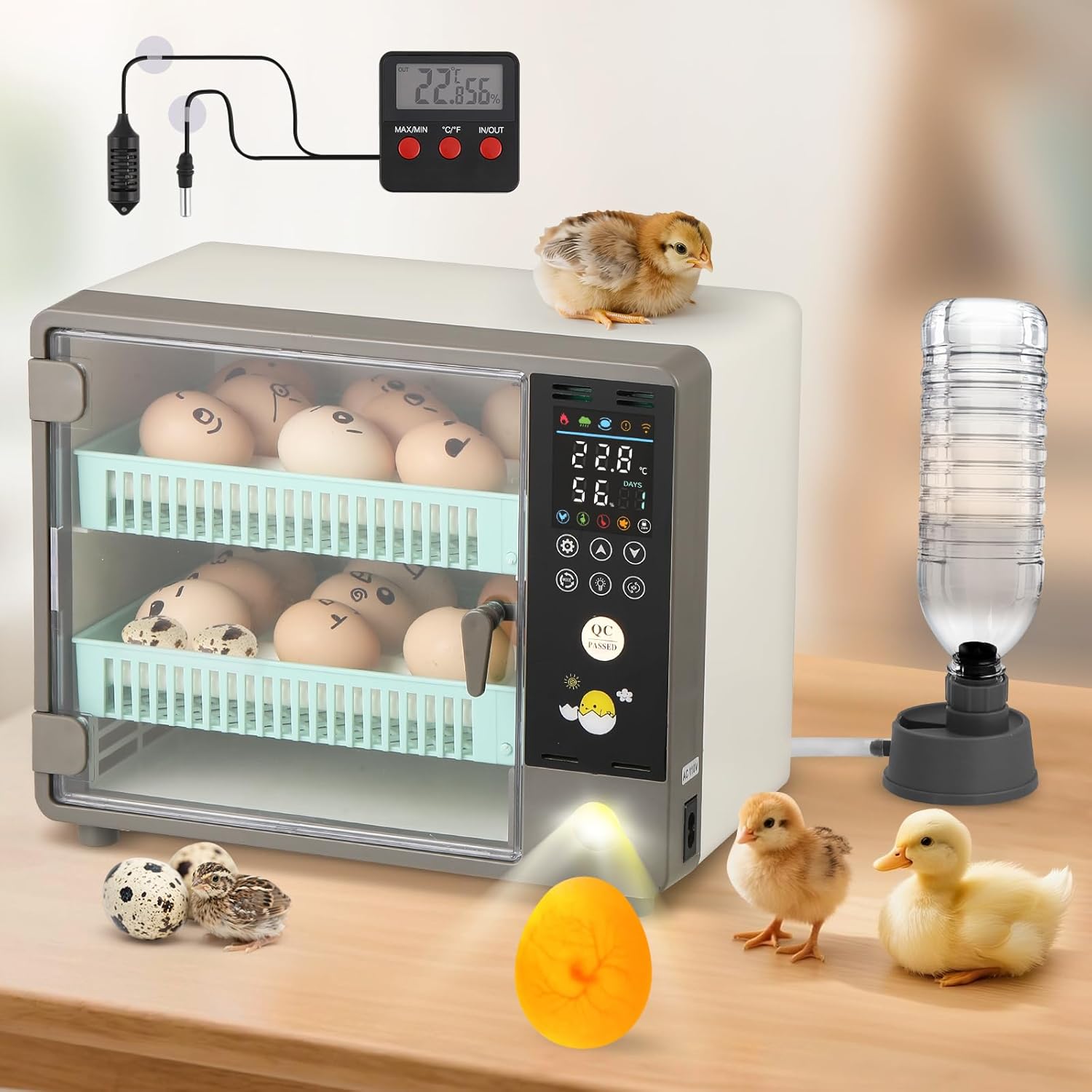 Incubators for Hatching Eggs, 24 Egg Incubator, Automatic Turning with Temperature & Humidity Control, Temp Display, for Chicken Duck Quail Goose Pigeon