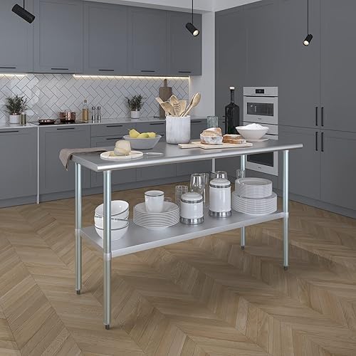 Miniatura 6 de AmGood Mesa de trabajo de acero inoxidable con estante inferior | Preparación de alimentos para isla de cocina | Banco de lavandería de garaje |