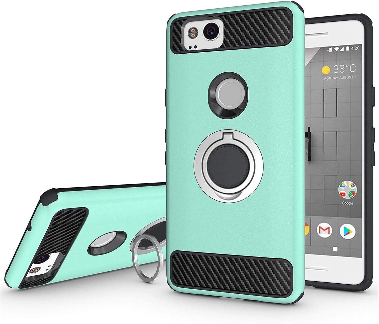 Newseego Compatible with Google Pixel 2 Case (5.0inch) with Armor Dual Layer 2 in 1 with Extreme Heavy Duty Protection and Finger Ring Holder Kickstand Fit Magnetic Car Mount for Google Pixel 2-Green