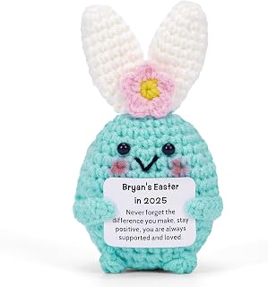 Mini Inspirational Crochet Easter Bunny Decorations, Positive Crochet Bunny, Easter Gift for Women, Party Decor