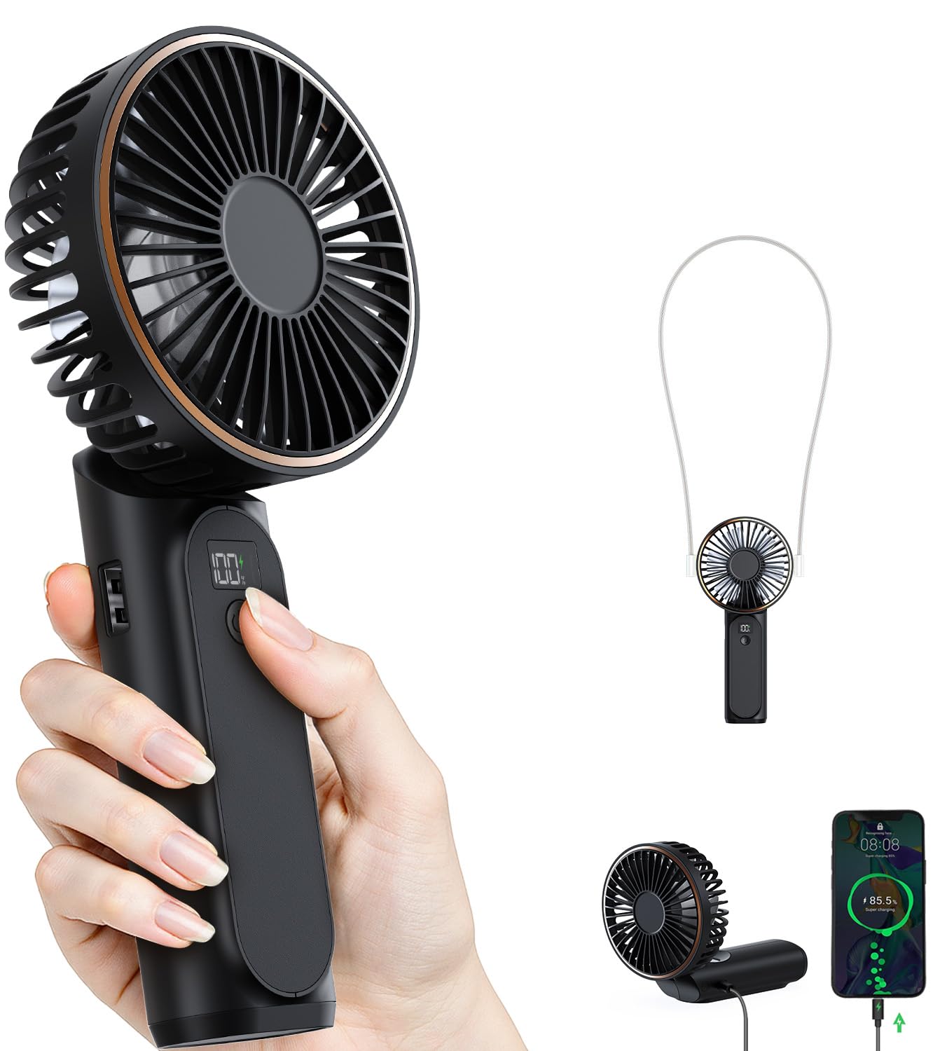 portable handheld fan 4000mah 180 adjustable 6 speed wind display electricity in real time usb rechargeable foldable personal fan