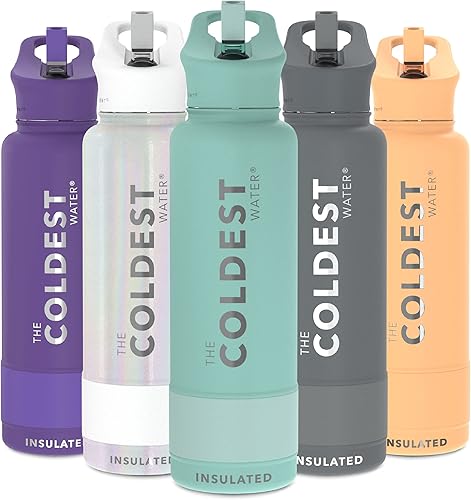 Miniatura 99 de Coldest - Botella de agua deportiva con tapa con popote y asa, a prueba de fugas, de acero inoxidable con aislamiento al vacío de doble pared,