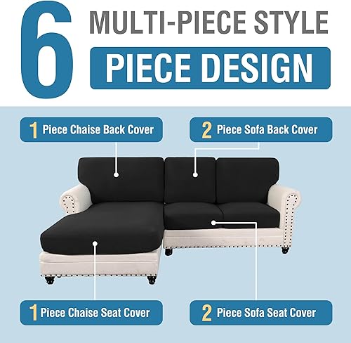 Miniatura 3 de H.VERSAILTEX Fundas para sofá modular, 6 piezas, fundas elásticas para sofá seccional, funda de sofá separada en forma de L para sofá izquierdo o