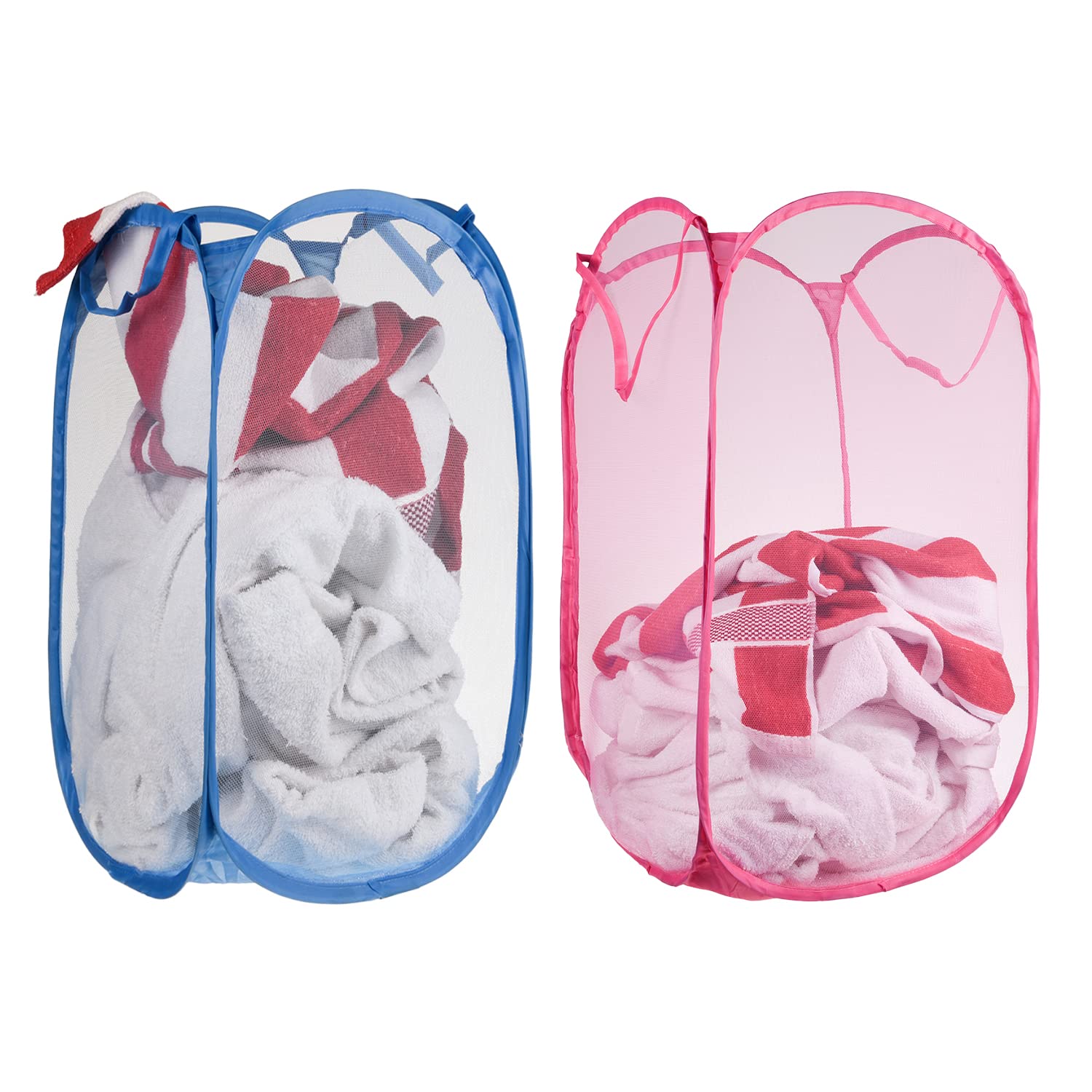 Kuber Industries Laundry Basket | Net Foldable Laundry | Nylon Storage Basket with Handle | Clothes Basket for Home | Hostel | Toy Storage | 30 Liter | Pack of 2 | Multicolor-image-46