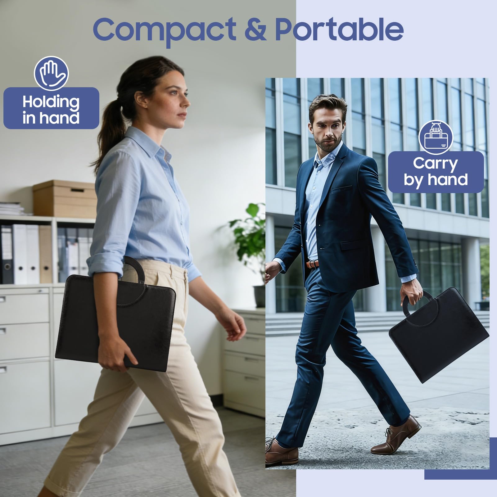 Cartella business in pelle vegana di alta qualità con chiusura lampo, organizer Padfolio per donna e uomo, mappa con scomparto per carte, blocco per appunti e scomparto per carte per affari, scuola e