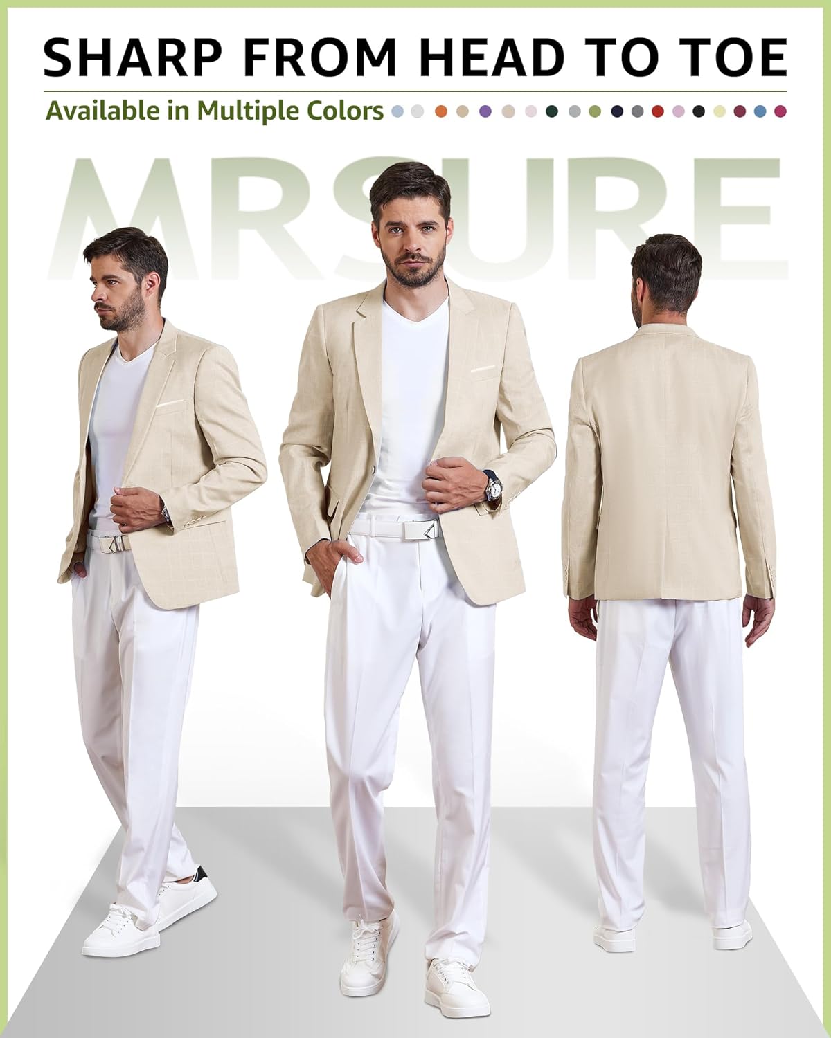 MrSure Men’s 2 Buttons Linen Blazer, Casual Sport Coat, Solid Lightweight Suit Jacket for Daily