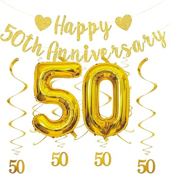 4Pcs 50th Anniversary Decorations Set, 50 Wedding Anniversarys Decorations, 50th Anniversary Banner Suitable for Theme Party Planner