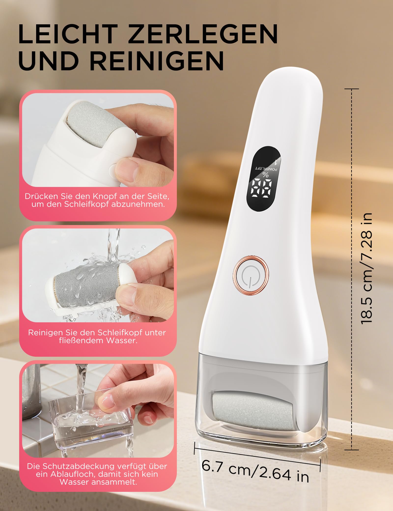 Hornhautentferner Elektrisch,Pediküre Set Fußpflege Elektrisch mit 3 Rollen,3 Gear USB Elektrischer Hornhautentferner mit Arbeitslicht für Hornhaut Entfernen fuß,Rissige Fersen,Tote Haut,Wasserdicht