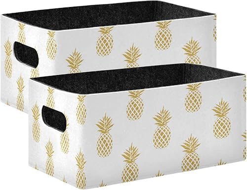 Juego de 2 canastas de almacenamiento de piñas plegables de fieltro con doble asa, cajas de almacenamiento plegables para oficina, dormitorio,