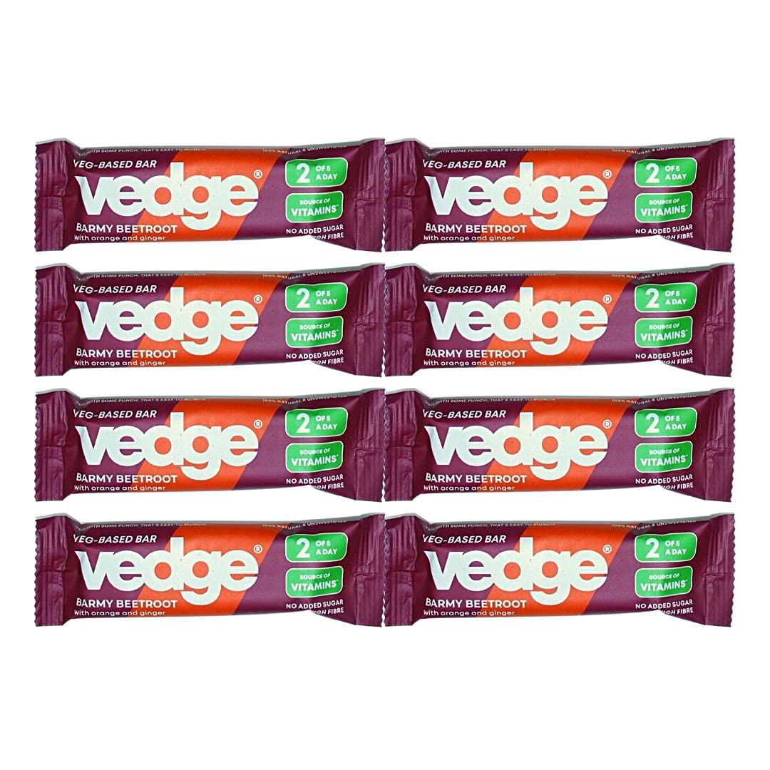 Vedge Barmy Beetroot | Healthy Veg-Based Snack Bars | 2 of 5 a Day | Source of Vitamins | No Added Sugar | High Fibre | 100% Natural & Plant-Based | 8 x 37g