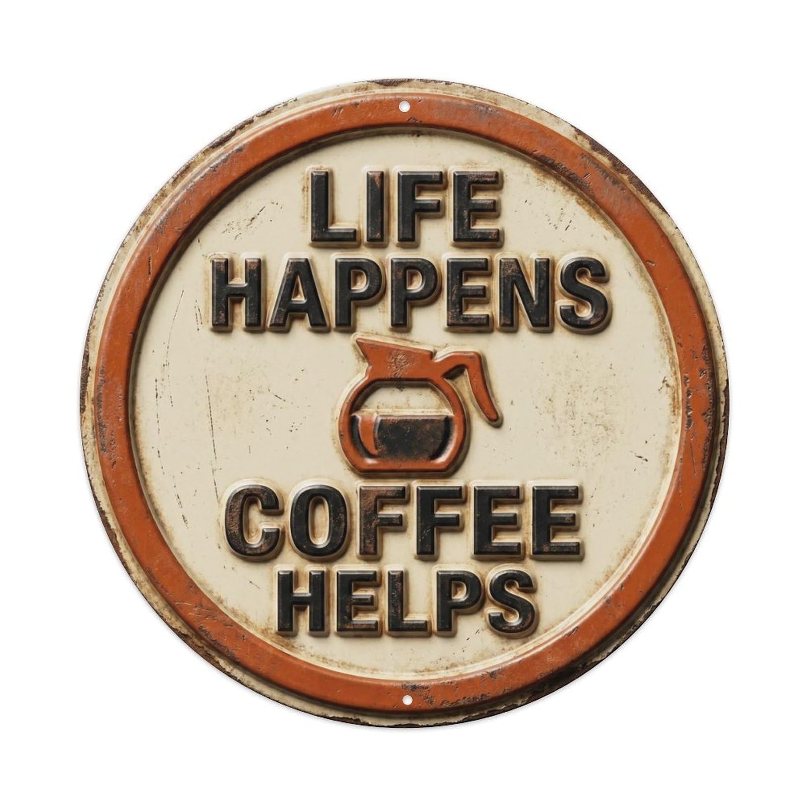 Life Happens Coffee Helps Classic Kitchen Accessory Retro Slogans Vintage Metal Tin Sign Plaque Wall Decor for Cafe, Club Bar, Office, Garden Metal Poster 8x8Inch