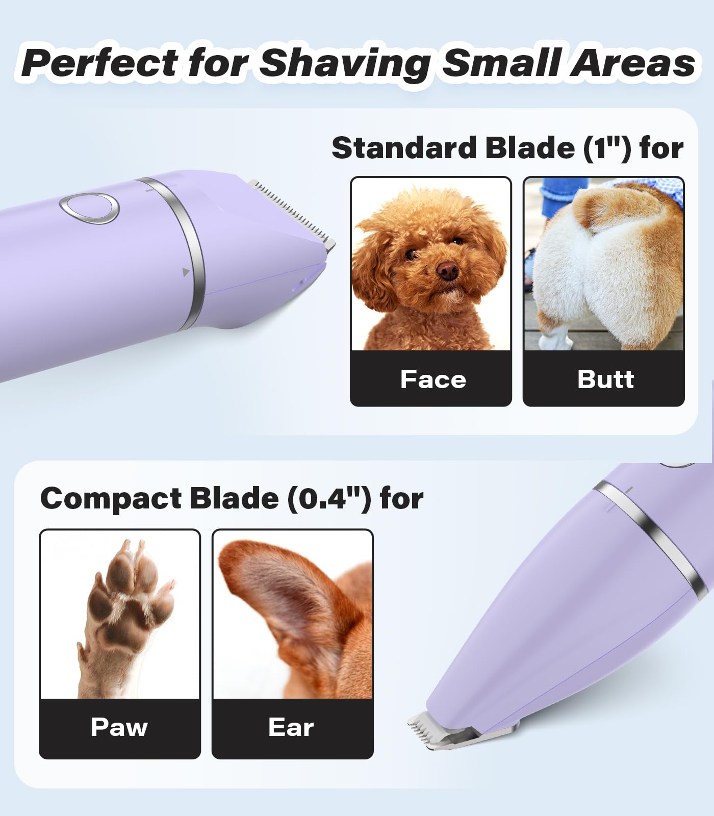 Casfuy Cordless Dog Paw Trimmer - Low Noise Small Dog Clippers with Double Blades USB Rechargeable Grooming Clipper for Dogs Cats and Small Pets for Trimming Hair Around Paws, Eyes, Ears, Face, Rump - image 6